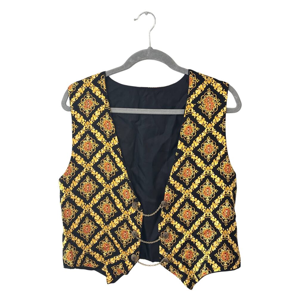 Handmade Vintage Gold Baroque Print Chain Closure Vest - Women's M  RETRO GLAM